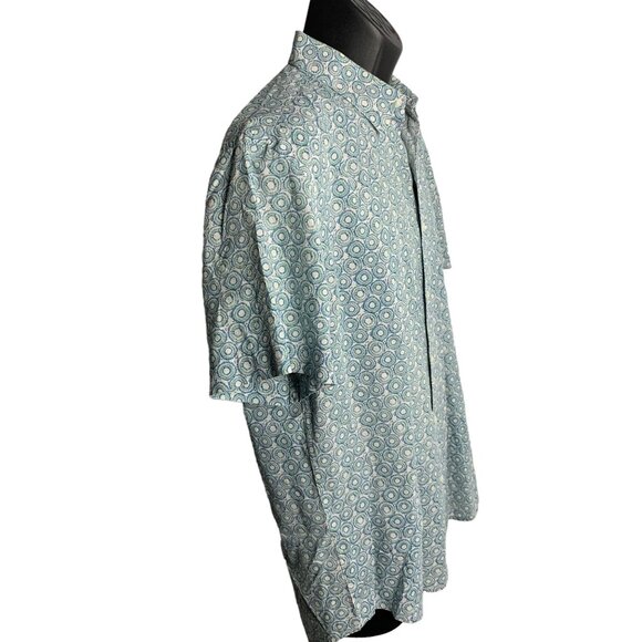 Perry Ellis Button Up Short Sleeve Shirt L White Green Circles Collar Cotton - Picture 5 of 6